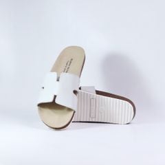 Dép đế trấu birken quai ngang chữ H MẶT ĐEN da bò HISHOO M095