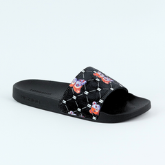Dép quai ngang da bò Đen+Xanh Dương Gấu Bặm Trợn Monogram HISHOO U113