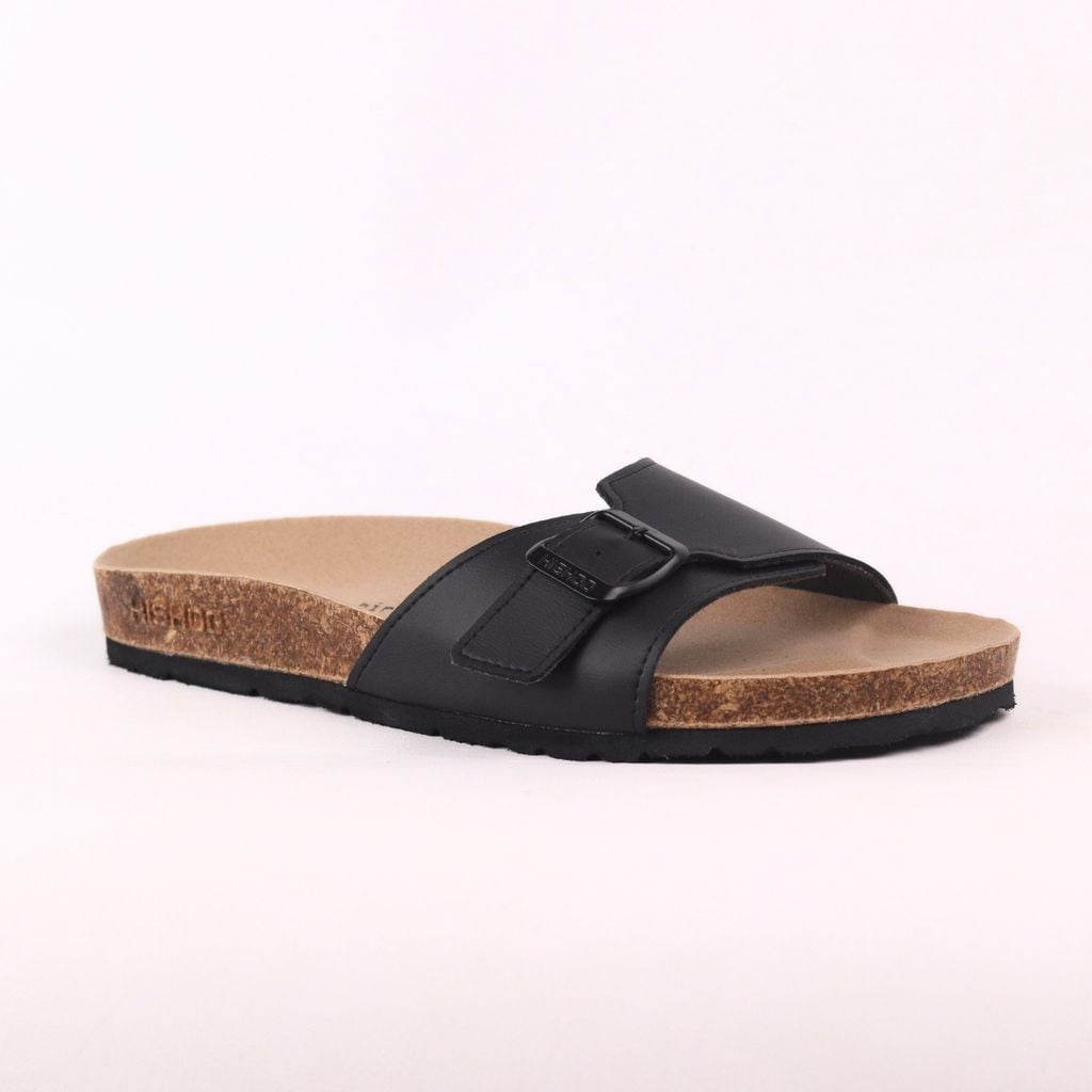 Dép đế trấu birken quai ngang 1 khoá da bò HISHOO M113