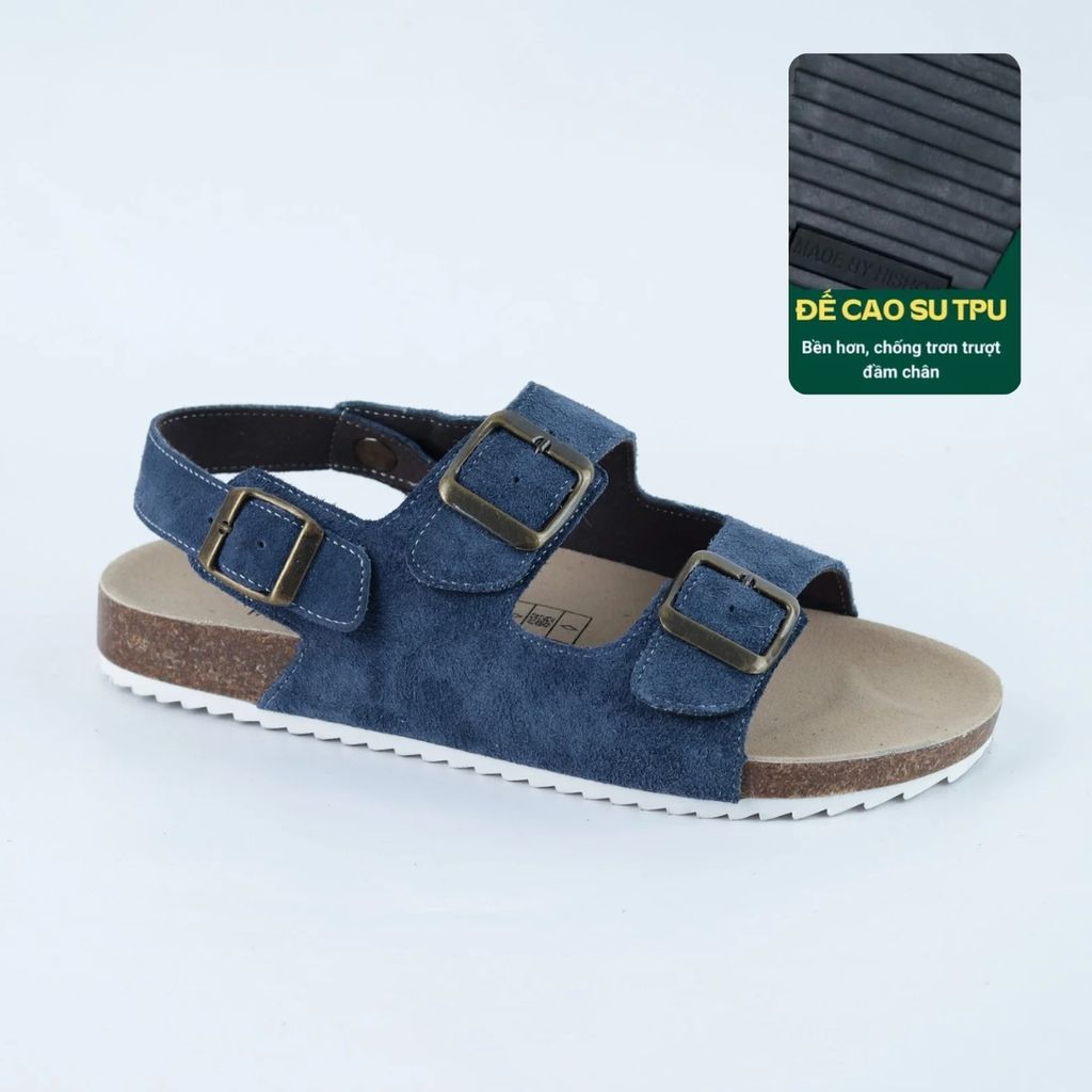 Dép đế trấu Sandal birken 2 khoá da lộn HISHOO R102
