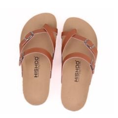 Dép đế trấu birken quai ngang xỏ ngón MẶT ĐEN da bò HISHOO M098