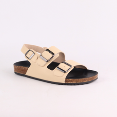 Dép đế trấu Sandal birken 2 khoá da PU mặt đen HISHOO S102
