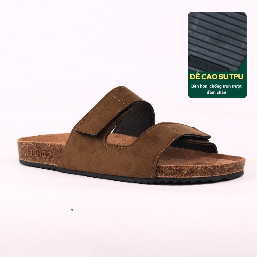 Dép đế trấu birken quai ngang xé dán da lộn HISHOO R105