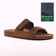 Dép đế trấu birken quai ngang xé dán da lộn HISHOO R105