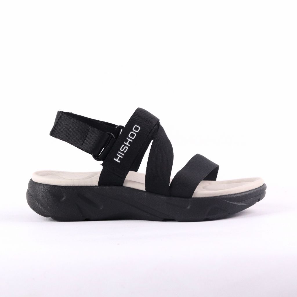 Giày Đi Học Sandal Đế Đen Mặt Trắng Quai Dù HISHOO F003