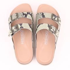 Dép đế trấu birken 2 khoá Xanh Vân Rắn premium HISHOO B093