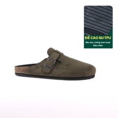 Dép đế trấu sục Boston quai ngang Rêu Olive da lộn  HISHOO R109