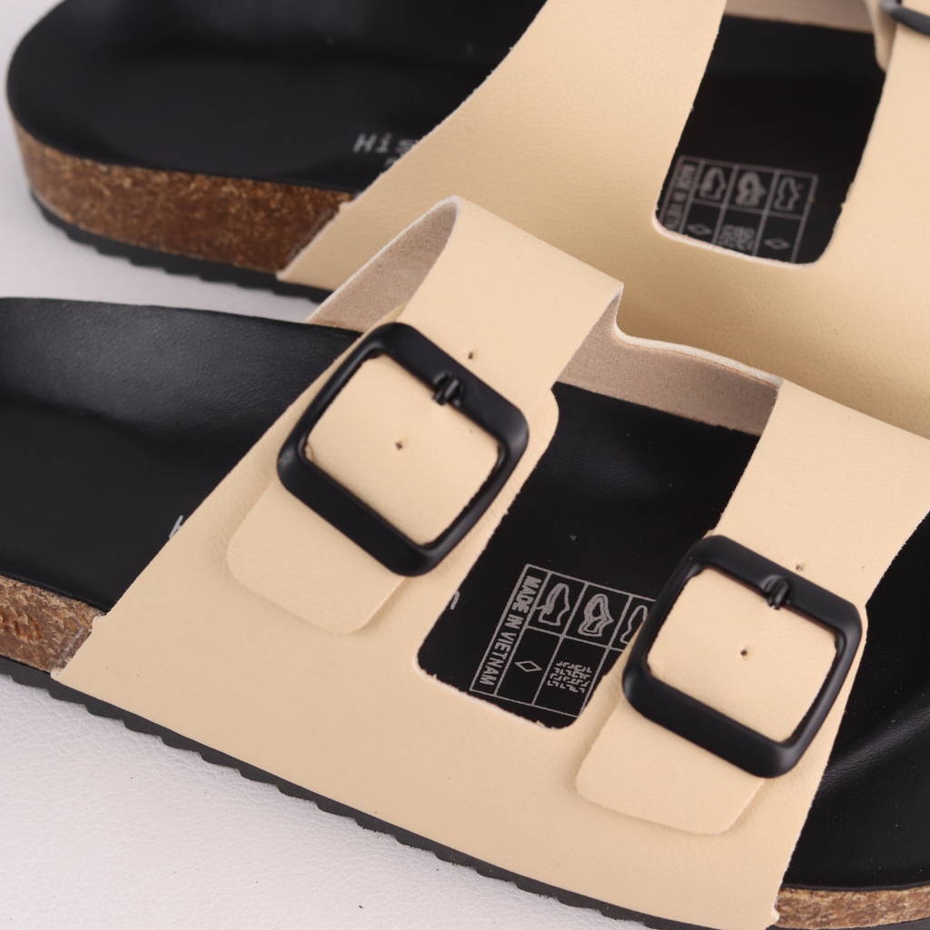 Dép đế trấu birken quai ngang 2 khoá MẶT ĐEN HISHOO S093