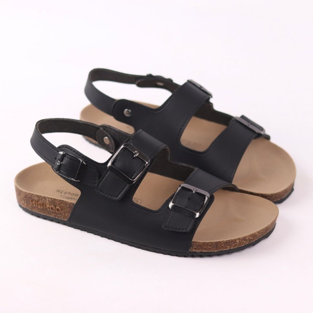 Dép đế trấu Sandal birken quai ngang 2 khoá da bò HISHOO M102