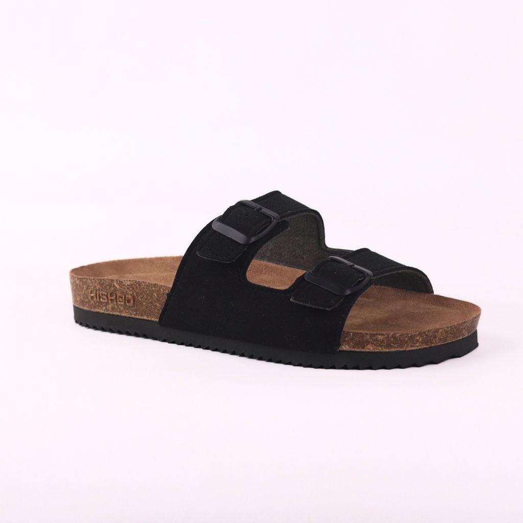 Dép đế trấu birken 2 khoá da lộn premium HISHOO H093