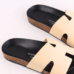 Dép đế trấu birken quai ngang chữ H MẶT ĐEN HISHOO S095