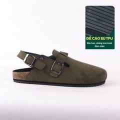 Dép đế trấu Sandal sục Boston Sandal quai ngang Rêu Olive da lộn HISHOO R111