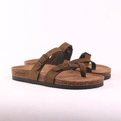 Dép đế trấu birken quai ngang xỏ ngón da lộn premium HISHOO H098