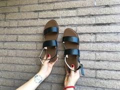 Giày Sandal Nữ Quai Ngang Da Mềm Có Bigsize Hishoo S050