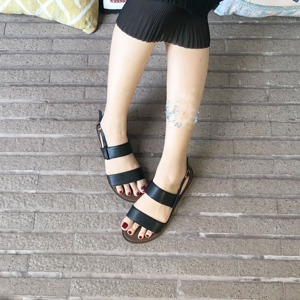 Giày Sandal Nữ Quai Ngang Da Mềm Có Bigsize Hishoo S050