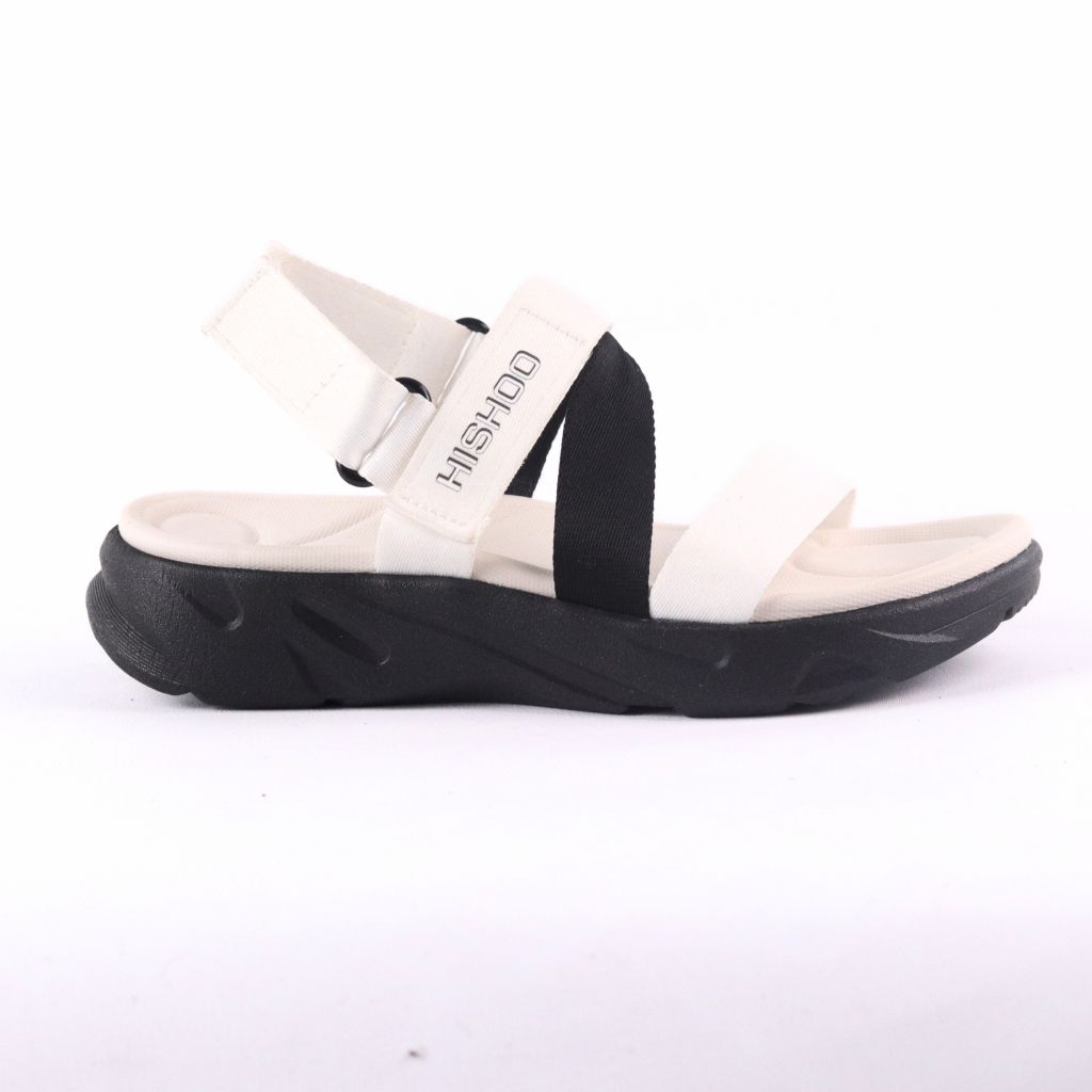 Giày Đi Học Sandal Đế Đen Mặt Trắng Quai Dù HISHOO F003