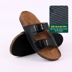 Dép đế trấu birken quai ngang 2 khoá lót da lộn S093