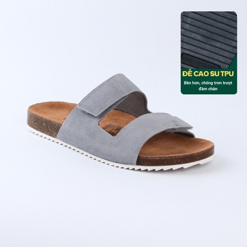 Dép đế trấu birken quai ngang xé dán da lộn HISHOO R105