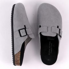 Dép đế trấu sục Boston Xám/ Kem/Bò quai ngang da lộn HISHOO R109