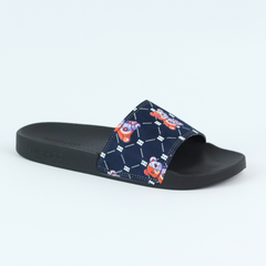 Dép quai ngang da bò Đen+Xanh Dương Gấu Bặm Trợn Monogram HISHOO U113