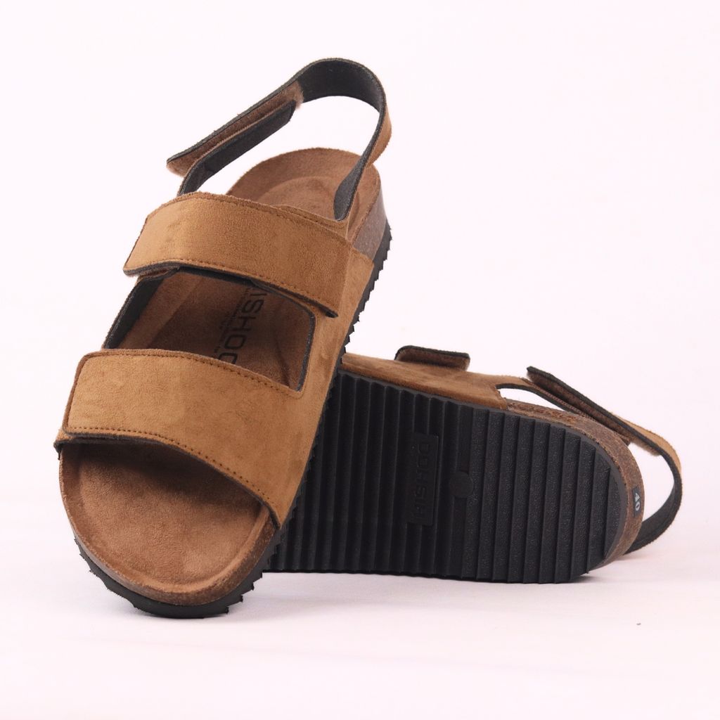 Dép đế trấu birken bé trai bé gái quai ngang sandal xé dán da lộn premium HISHOO H110