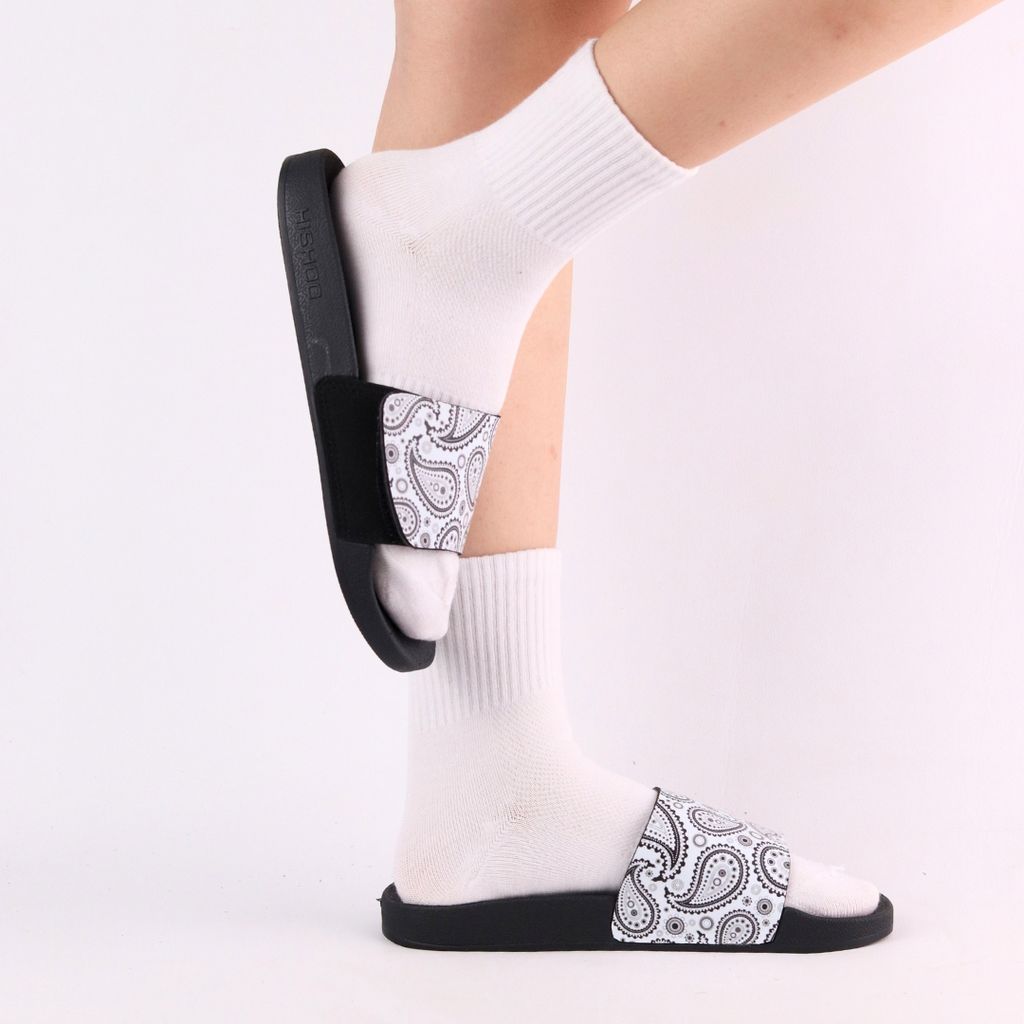 Dép quai ngang da bò Xé dán Bandana Trắng HISHOO U115