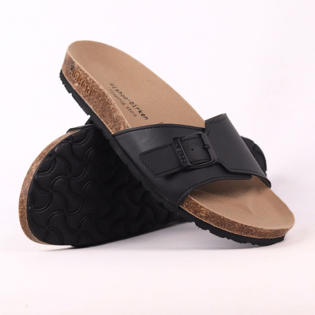 Dép đế trấu birken quai ngang 1 khoá da bò HISHOO M113