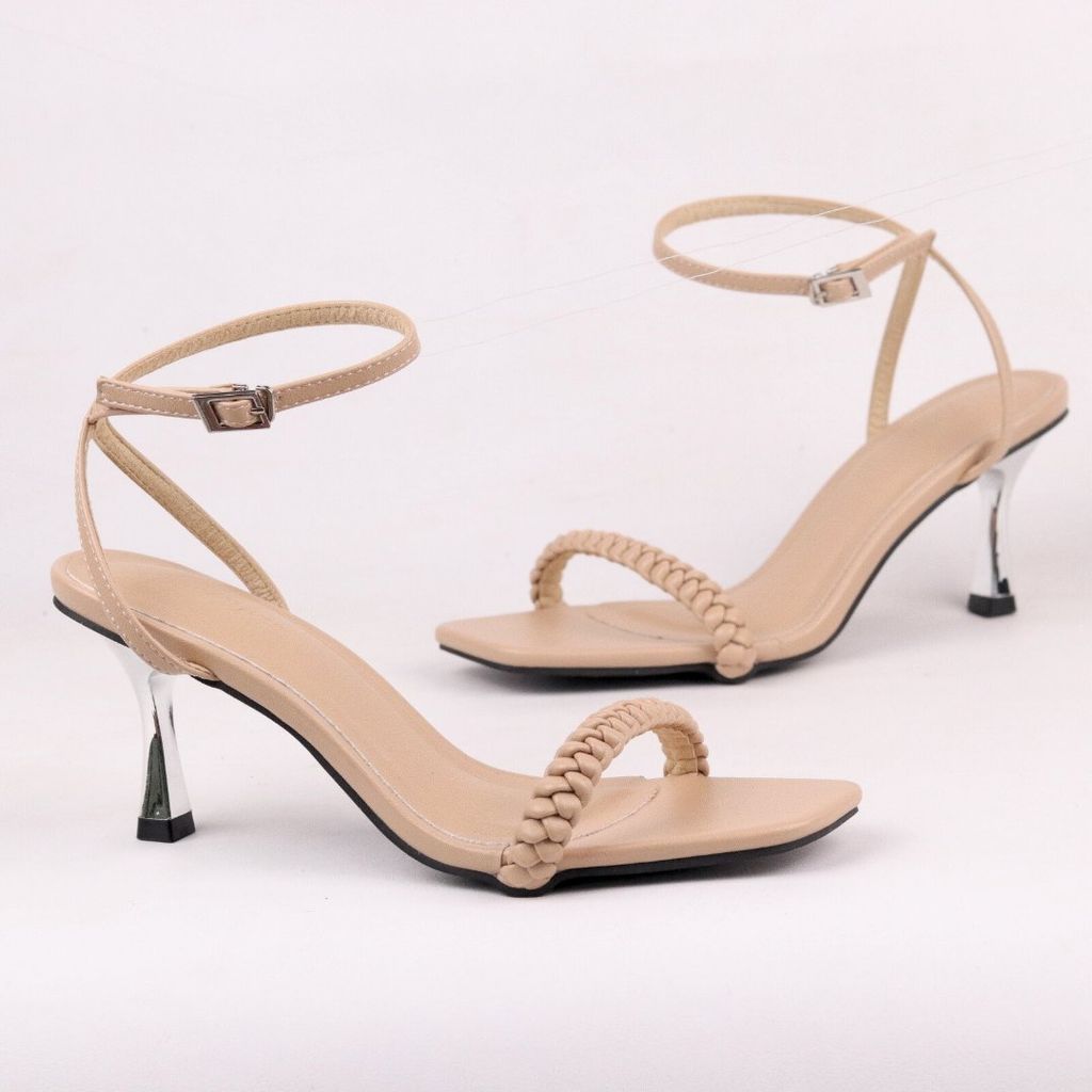 Giày Sandal Nữ Cao Gót 7cm Quai Mảnh Mũi Vuông Hishoo S032