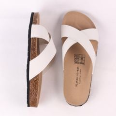 Dép đế trấu birken quai ngang chéo MẶT ĐEN da bò HISHOO M096