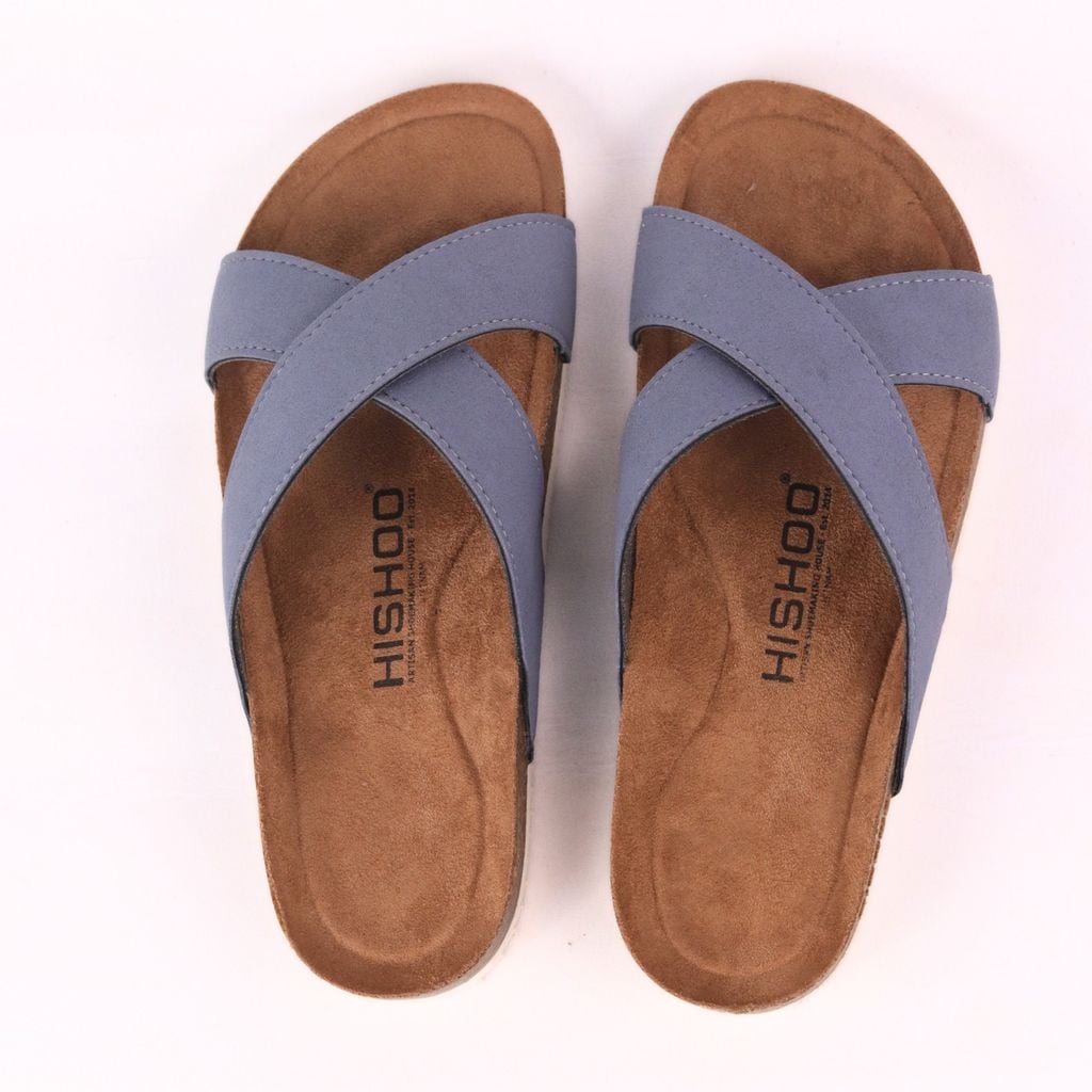 Dép đế trấu birken quai ngang chéo da lộn premium HISHOO H096