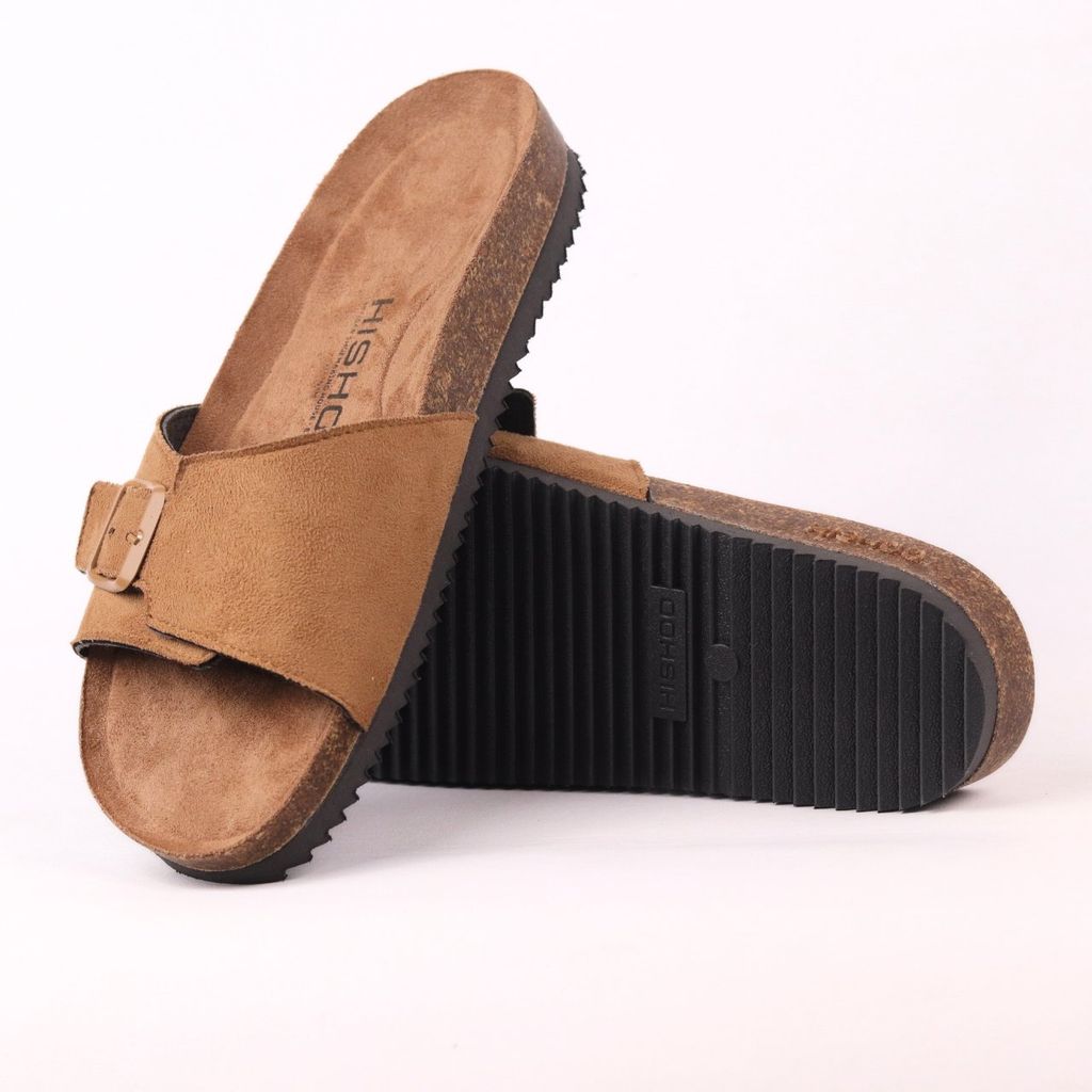 Dép đế trấu birken 1 khoá da lộn premium HISHOO H113