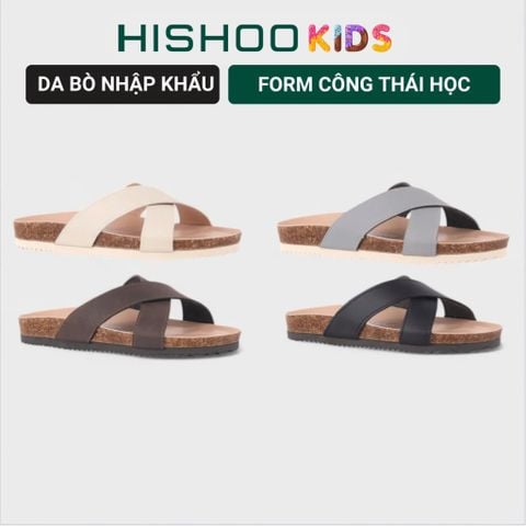 Dép đế trấu birken bé trai bé gái quai ngang chéo premium HISHOO B096