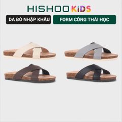 Dép đế trấu birken bé trai bé gái quai ngang chéo premium HISHOO B096