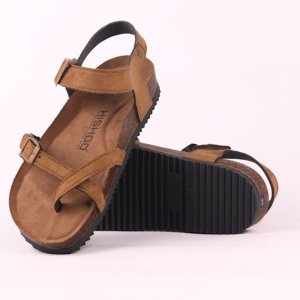 Dép đế trấu birken bé trai bé gái quai ngang sandal xỏ ngón da lộn premium HISHOO H118