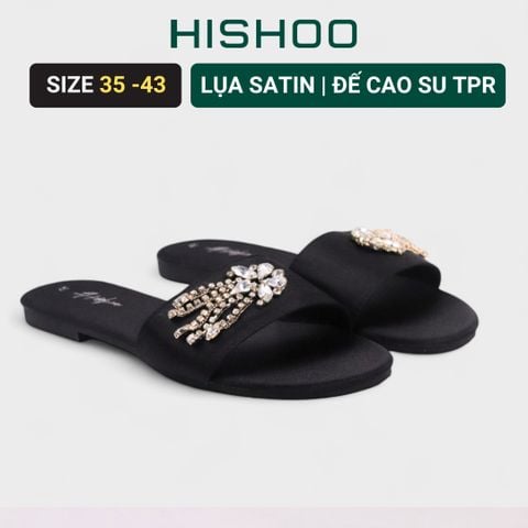 Dép Lê Nữ Đế Bệt Quai Ngang Đính Đá Có Bigsize HISHOO S086