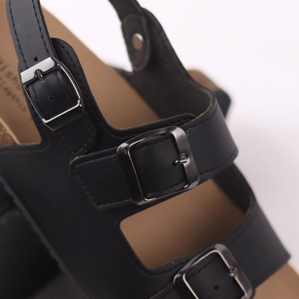 Dép đế trấu Sandal birken quai ngang 2 khoá da bò HISHOO M102