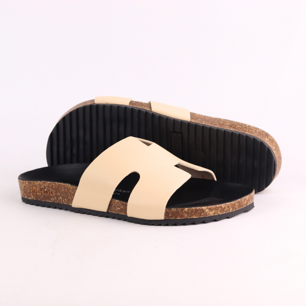 Dép đế trấu birken quai ngang chữ H MẶT ĐEN HISHOO S095
