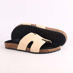 Dép đế trấu birken quai ngang chữ H MẶT ĐEN HISHOO S095