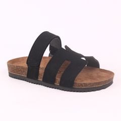 Dép đế trấu birken Chữ H Sandal quai ngang bản, da lộn premium HISHOO H104