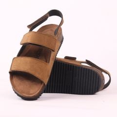 Dép đế trấu birken quai ngang sandal xé dán da lộn premium HISHOO H110
