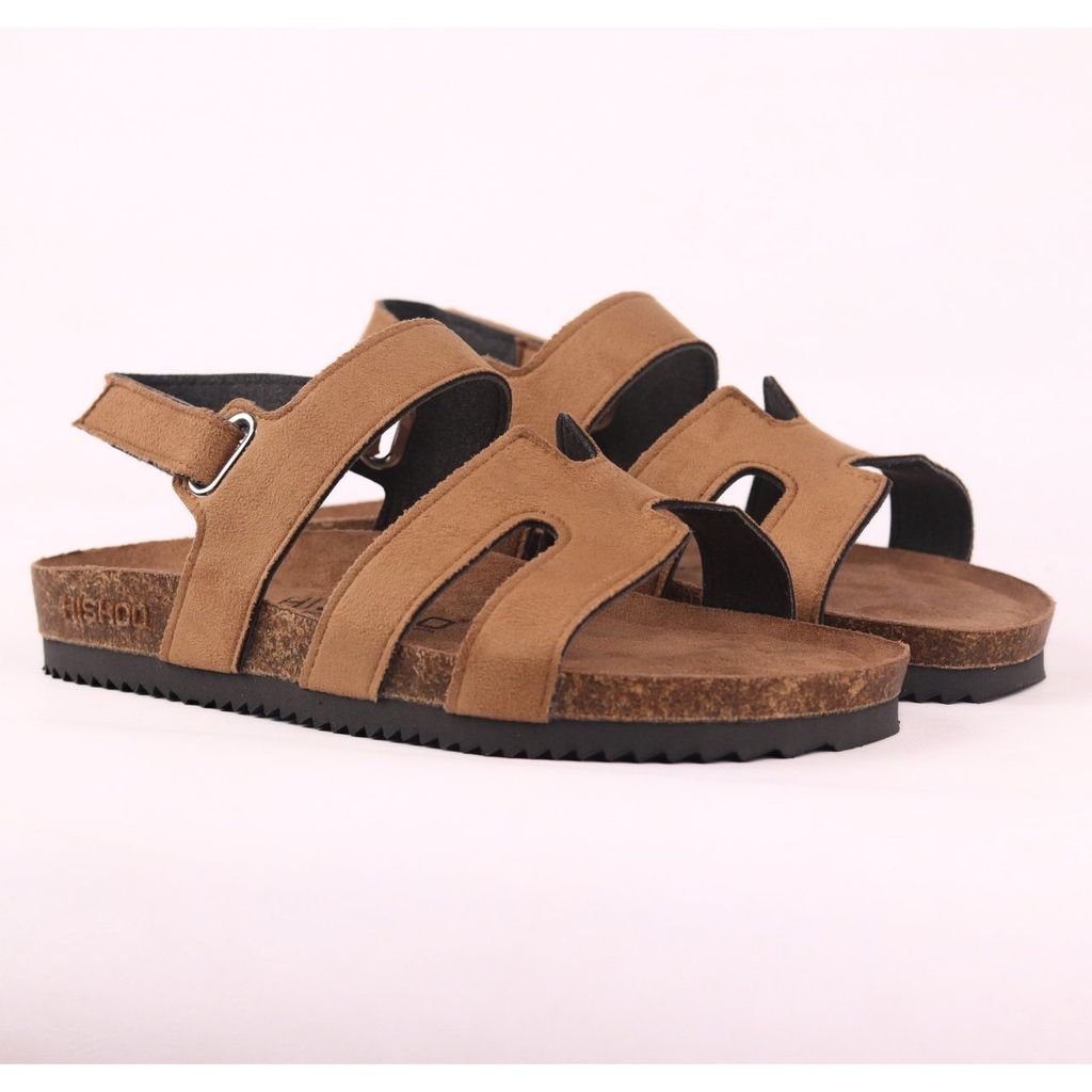 Dép đế trấu birken bé trai bé gái sandal Chữ H da lộn premium HISHOO H115