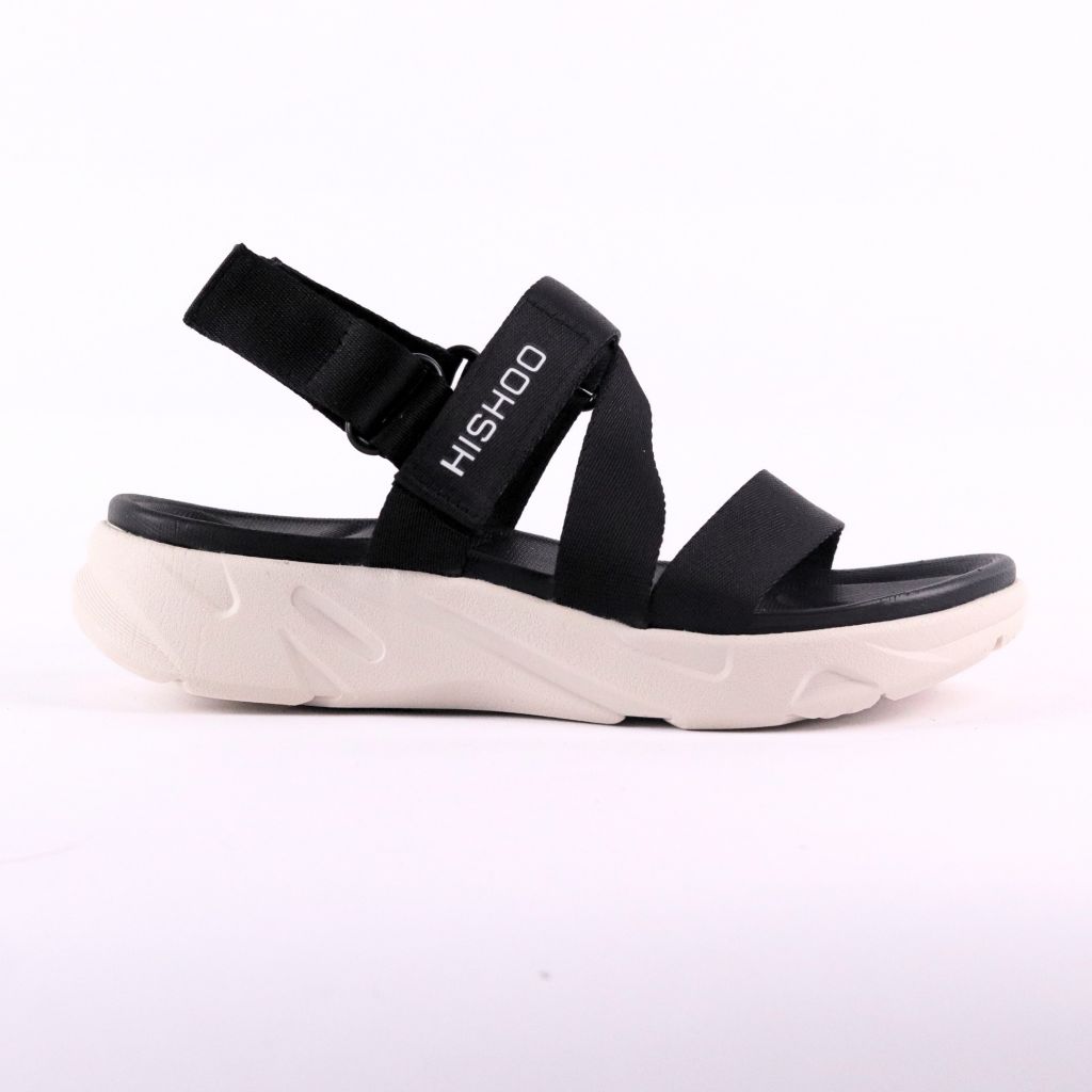 Giày Đi Học Sandal Đế Trắng Mặt Đen Quai Dù HISHOO F002