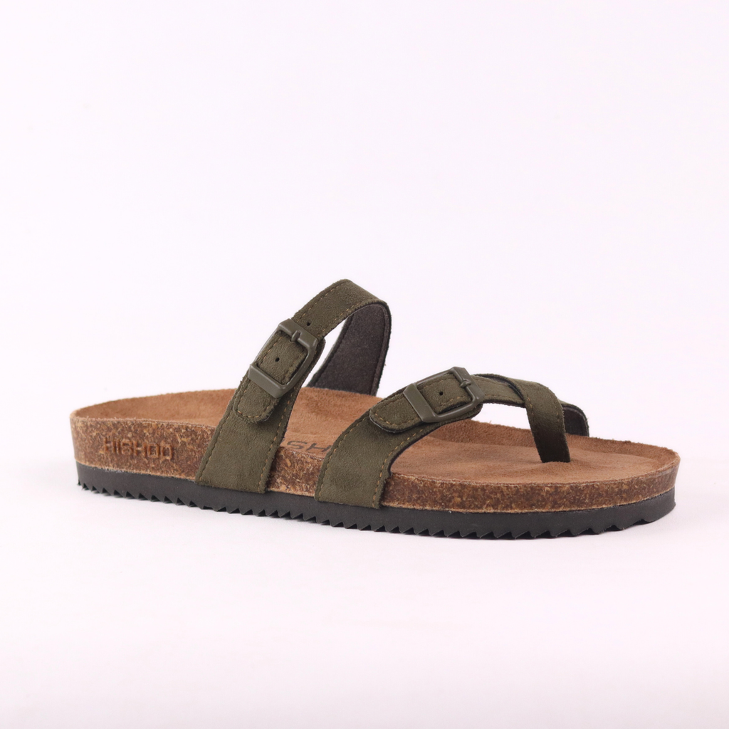 Dép đế trấu birken quai ngang xỏ ngón da lộn premium HISHOO H098