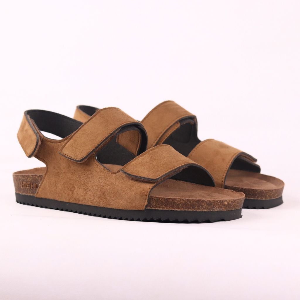 Dép đế trấu birken quai ngang sandal xé dán da lộn premium HISHOO H110