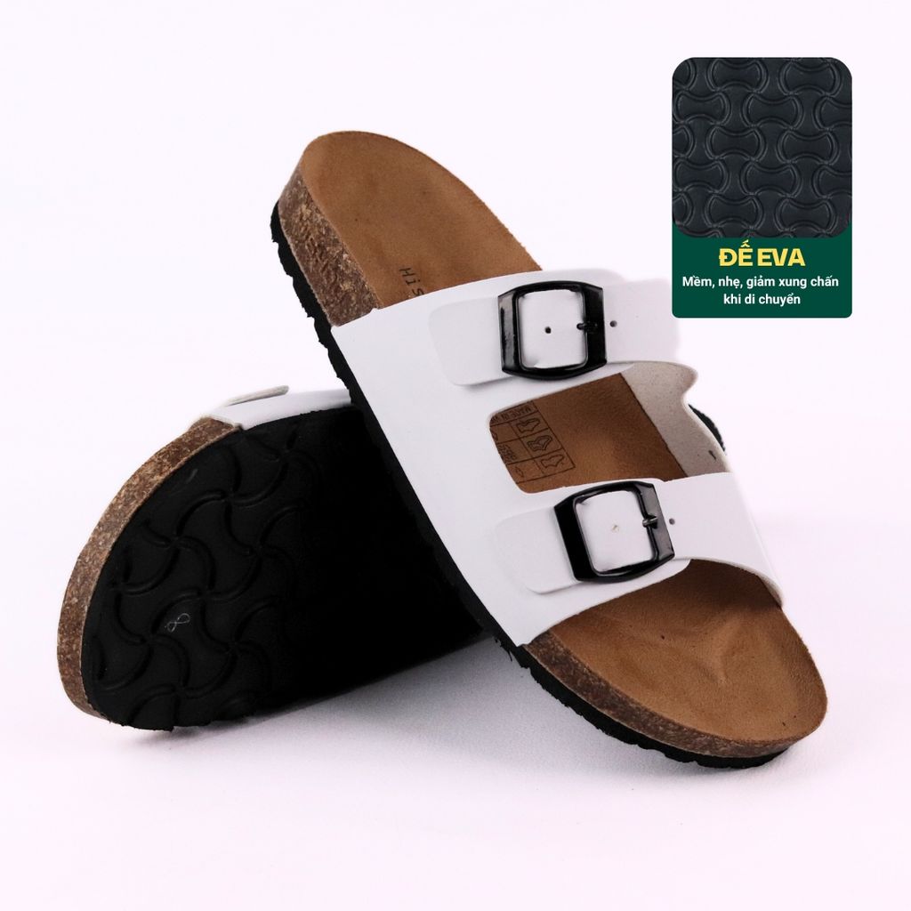 Dép đế trấu birken quai ngang 2 khoá lót da lộn S093