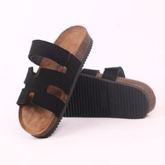 Dép đế trấu birken Chữ H Sandal quai ngang bản, da lộn premium HISHOO H104