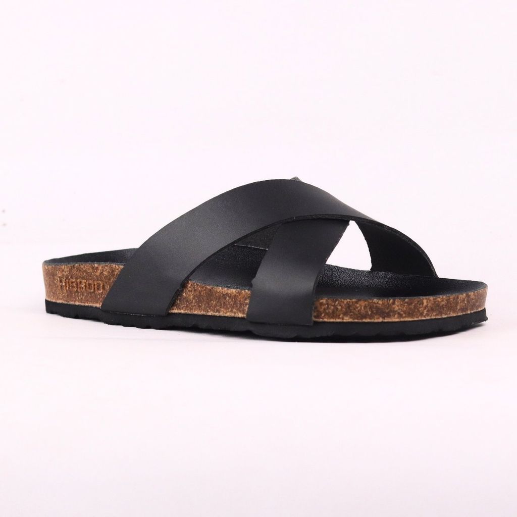 Dép đế trấu birken quai ngang chéo MẶT ĐEN HISHOO S096