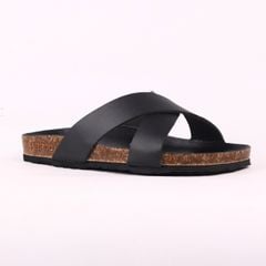 Dép đế trấu birken quai ngang chéo MẶT ĐEN HISHOO S096