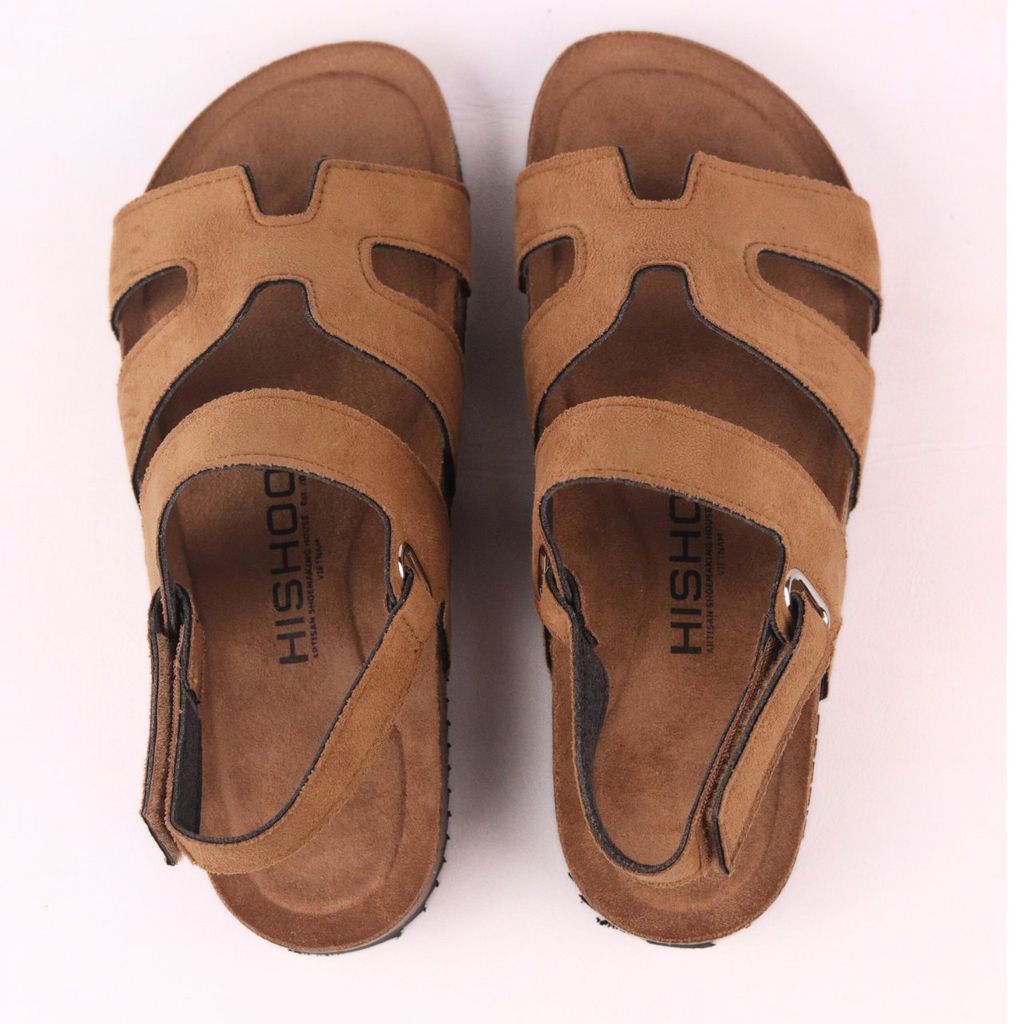 Dép đế trấu birken bé trai bé gái sandal Chữ H da lộn premium HISHOO H115