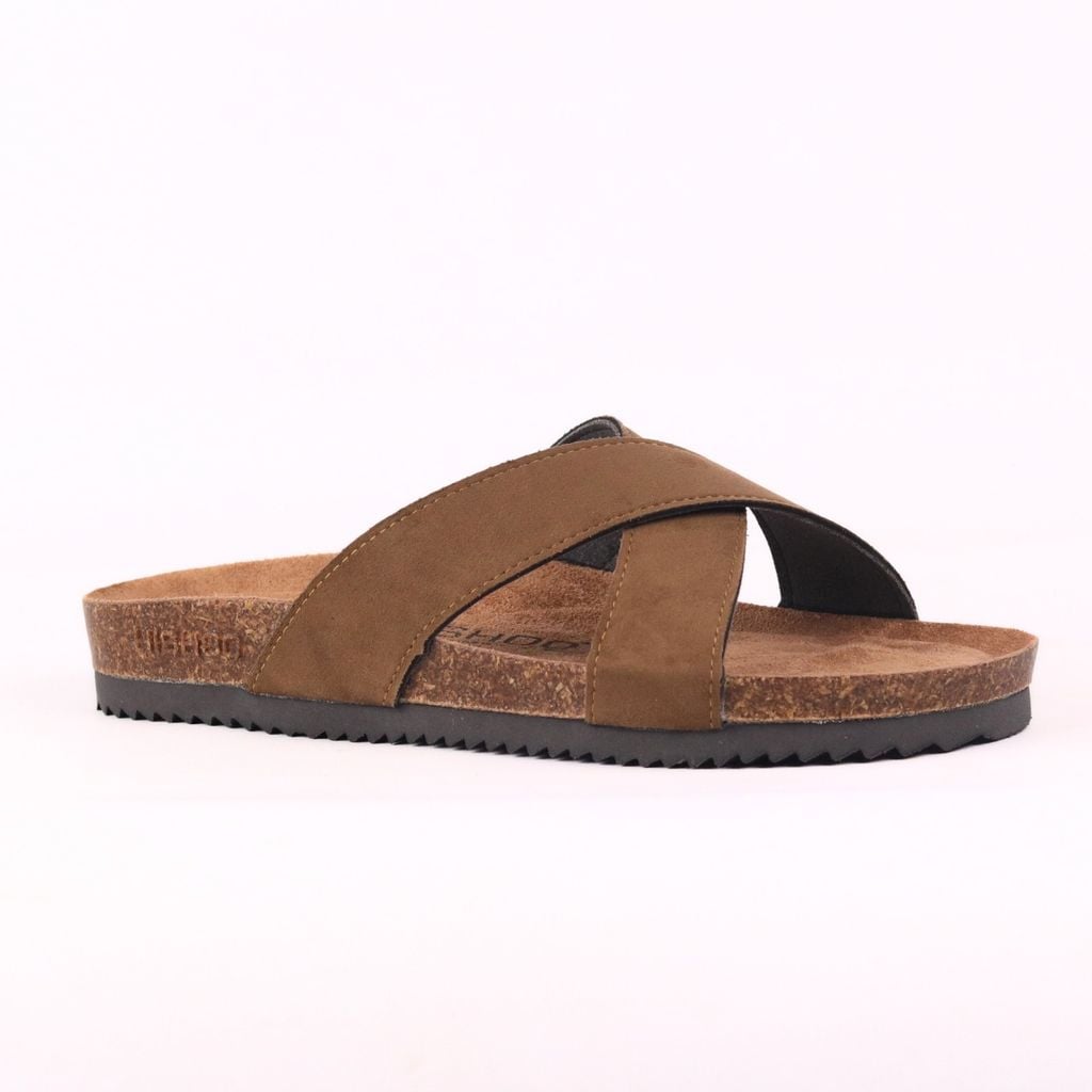 Dép đế trấu birken quai ngang chéo da lộn premium HISHOO H096